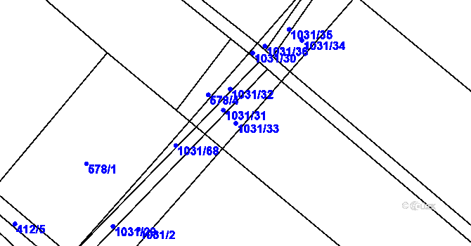 Parcela st. 1031/33 v KÚ Luže, Katastrální mapa