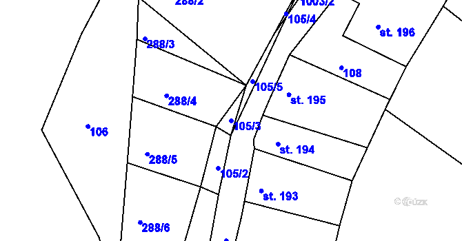 Parcela st. 105/3 v KÚ Luže, Katastrální mapa