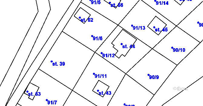 Parcela st. 91/12 v KÚ Zdislav, Katastrální mapa