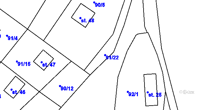 Parcela st. 91/22 v KÚ Zdislav, Katastrální mapa
