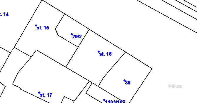 Parcela st. 16 v KÚ Lužec nad Cidlinou, Katastrální mapa