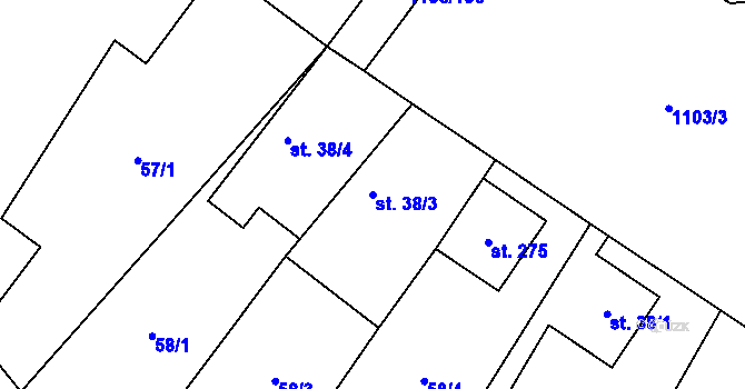 Parcela st. 38/3 v KÚ Lužec nad Cidlinou, Katastrální mapa