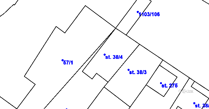 Parcela st. 38/4 v KÚ Lužec nad Cidlinou, Katastrální mapa