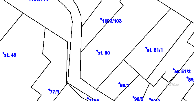 Parcela st. 50 v KÚ Lužec nad Cidlinou, Katastrální mapa