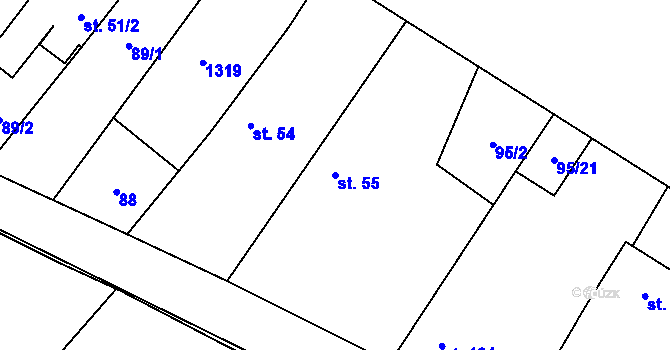 Parcela st. 55 v KÚ Lužec nad Cidlinou, Katastrální mapa