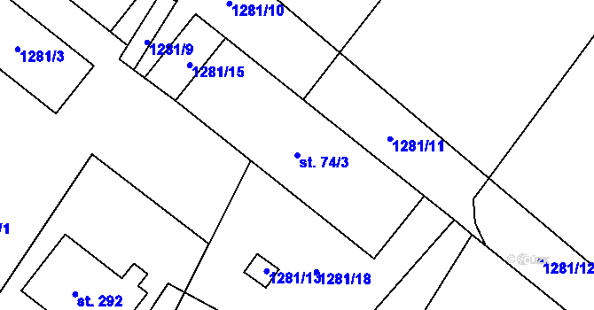 Parcela st. 74/3 v KÚ Lužec nad Cidlinou, Katastrální mapa