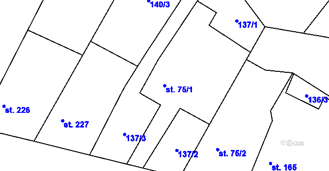 Parcela st. 75/1 v KÚ Lužec nad Cidlinou, Katastrální mapa
