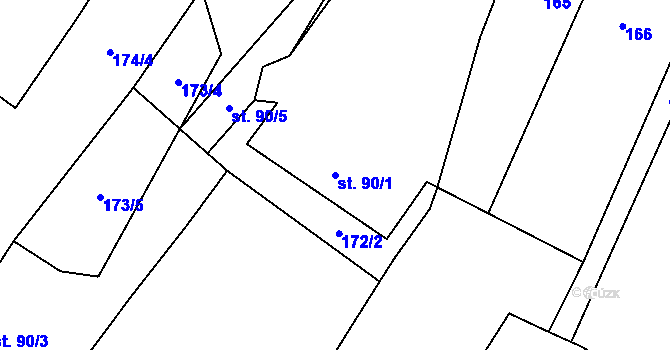 Parcela st. 90/1 v KÚ Lužec nad Cidlinou, Katastrální mapa