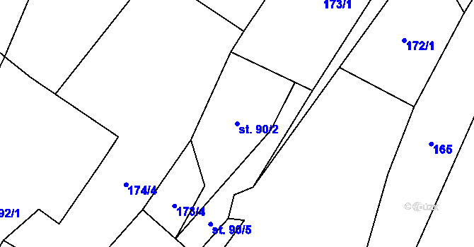 Parcela st. 90/2 v KÚ Lužec nad Cidlinou, Katastrální mapa