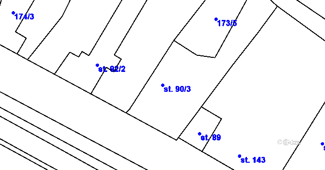 Parcela st. 90/3 v KÚ Lužec nad Cidlinou, Katastrální mapa