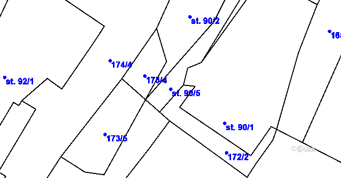 Parcela st. 90/5 v KÚ Lužec nad Cidlinou, Katastrální mapa