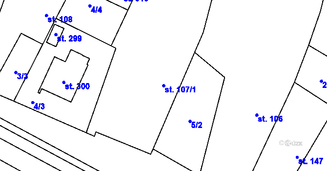Parcela st. 107/1 v KÚ Lužec nad Cidlinou, Katastrální mapa