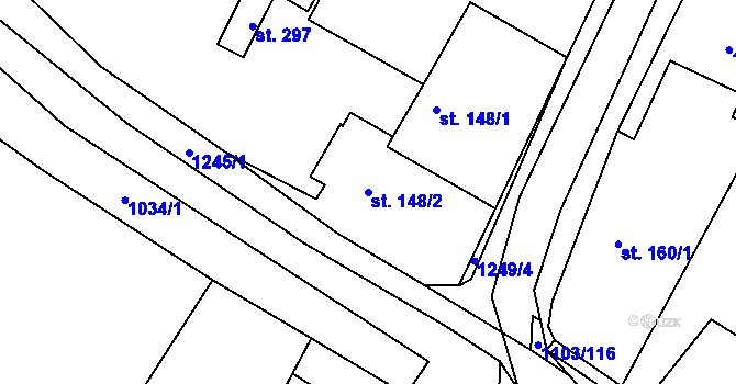 Parcela st. 148/2 v KÚ Lužec nad Cidlinou, Katastrální mapa