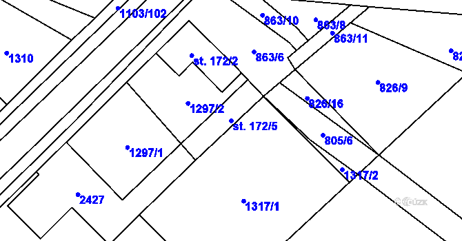 Parcela st. 172/5 v KÚ Lužec nad Cidlinou, Katastrální mapa