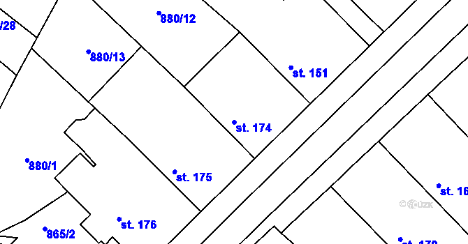 Parcela st. 174 v KÚ Lužec nad Cidlinou, Katastrální mapa