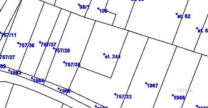 Parcela st. 241 v KÚ Lužec nad Cidlinou, Katastrální mapa