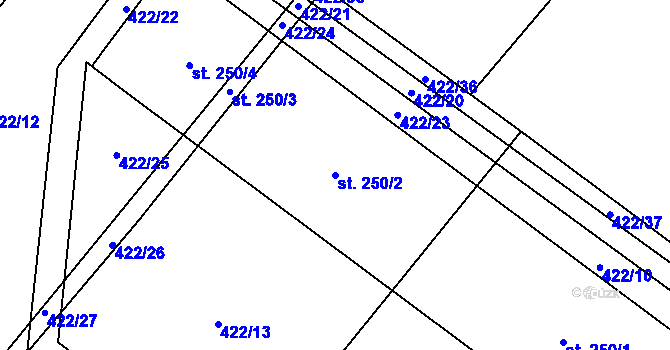 Parcela st. 250/2 v KÚ Lužec nad Cidlinou, Katastrální mapa