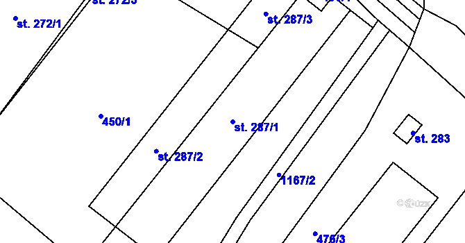 Parcela st. 287/1 v KÚ Lužec nad Cidlinou, Katastrální mapa