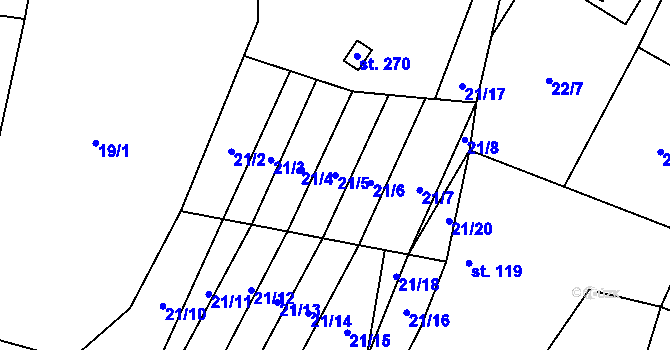 Parcela st. 21/5 v KÚ Lužec nad Cidlinou, Katastrální mapa