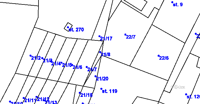 Parcela st. 21/8 v KÚ Lužec nad Cidlinou, Katastrální mapa