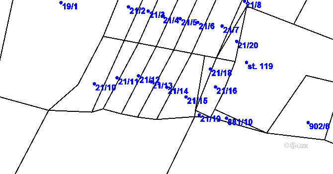 Parcela st. 21/14 v KÚ Lužec nad Cidlinou, Katastrální mapa
