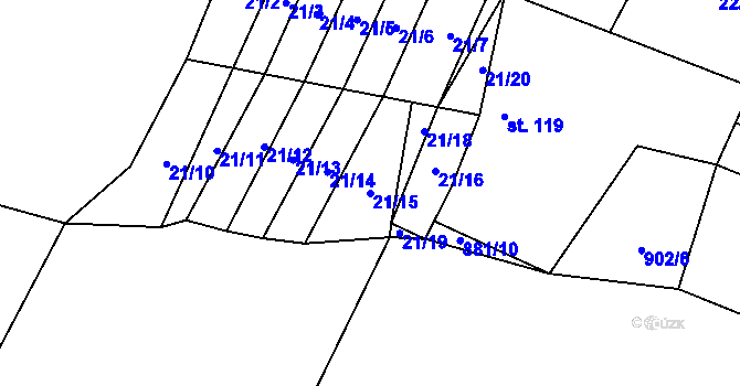 Parcela st. 21/15 v KÚ Lužec nad Cidlinou, Katastrální mapa