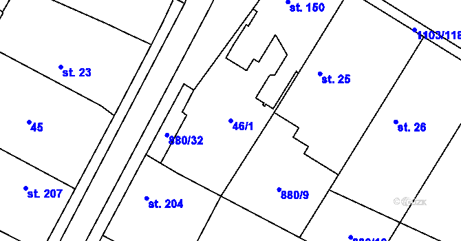 Parcela st. 46/1 v KÚ Lužec nad Cidlinou, Katastrální mapa