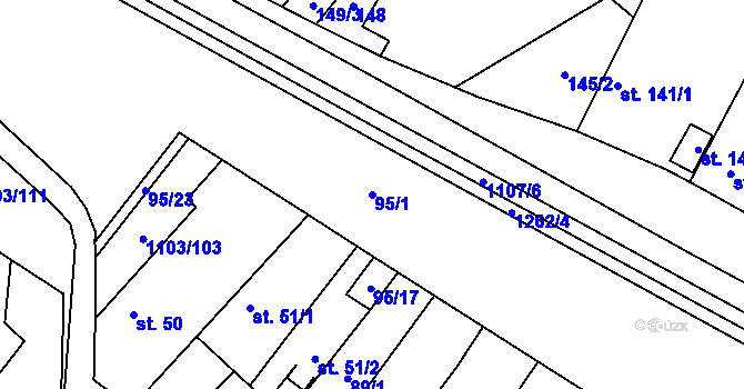 Parcela st. 95/1 v KÚ Lužec nad Cidlinou, Katastrální mapa