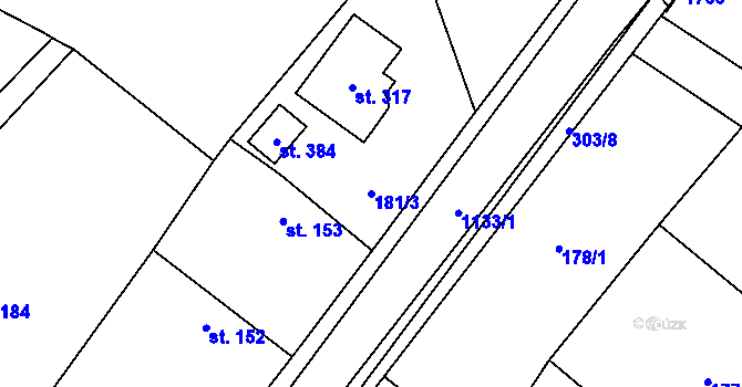Parcela st. 181/3 v KÚ Lužec nad Cidlinou, Katastrální mapa