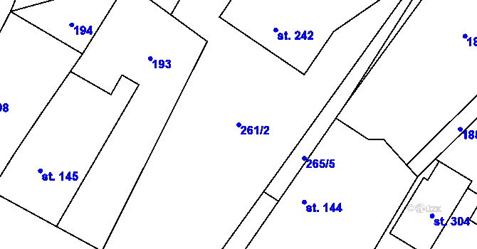 Parcela st. 261/2 v KÚ Lužec nad Cidlinou, Katastrální mapa