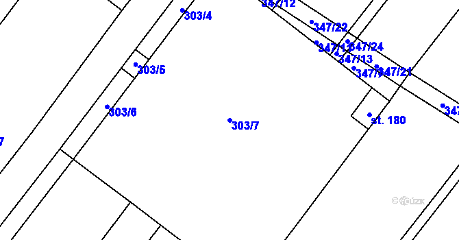 Parcela st. 303/7 v KÚ Lužec nad Cidlinou, Katastrální mapa