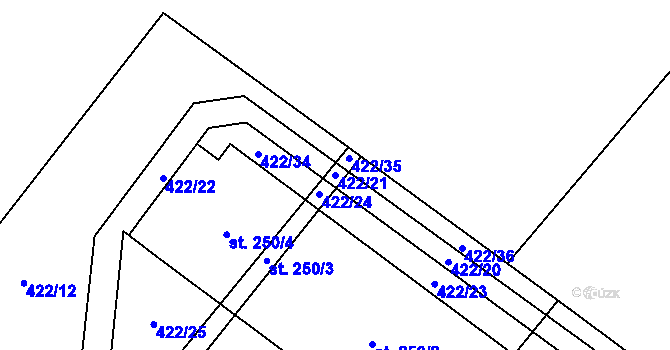 Parcela st. 422/21 v KÚ Lužec nad Cidlinou, Katastrální mapa