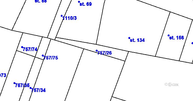 Parcela st. 757/26 v KÚ Lužec nad Cidlinou, Katastrální mapa