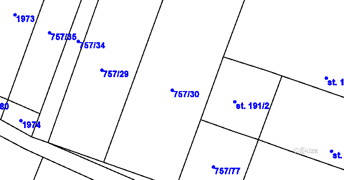 Parcela st. 757/30 v KÚ Lužec nad Cidlinou, Katastrální mapa