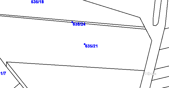 Parcela st. 635/21 v KÚ Lužec nad Cidlinou, Katastrální mapa