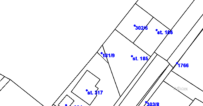 Parcela st. 181/9 v KÚ Lužec nad Cidlinou, Katastrální mapa
