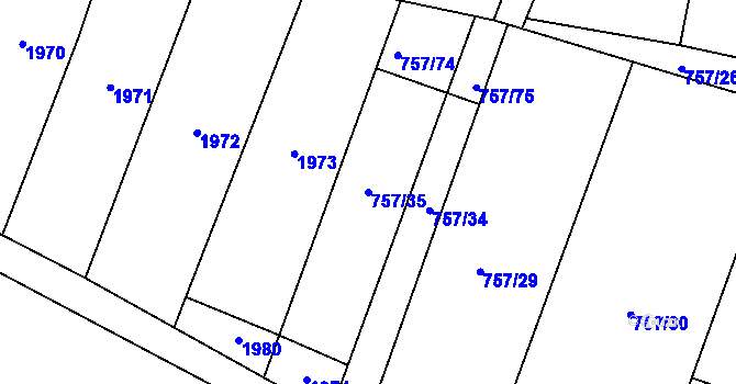 Parcela st. 757/35 v KÚ Lužec nad Cidlinou, Katastrální mapa