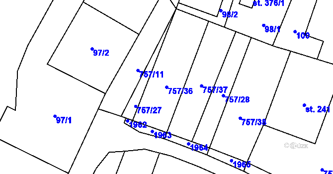 Parcela st. 757/36 v KÚ Lužec nad Cidlinou, Katastrální mapa