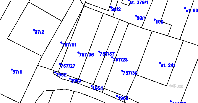 Parcela st. 757/37 v KÚ Lužec nad Cidlinou, Katastrální mapa