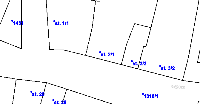 Parcela st. 2/1 v KÚ Lužec nad Vltavou, Katastrální mapa