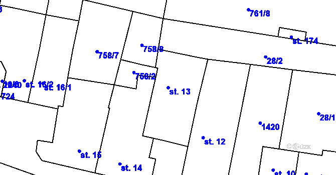 Parcela st. 13 v KÚ Lužec nad Vltavou, Katastrální mapa