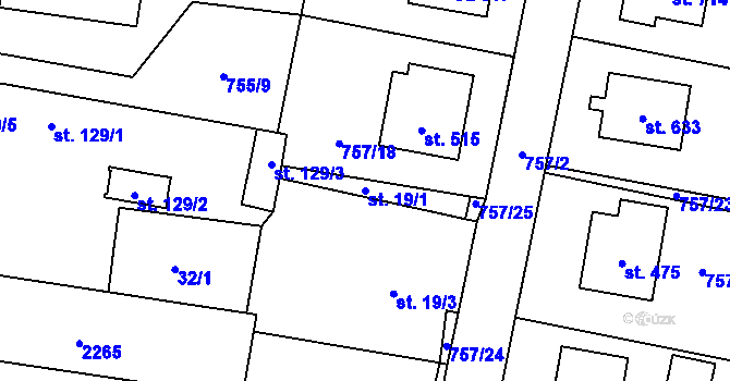 Parcela st. 19/1 v KÚ Lužec nad Vltavou, Katastrální mapa