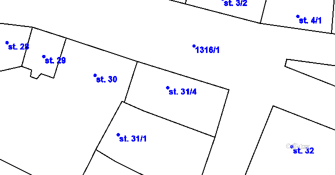 Parcela st. 31/4 v KÚ Lužec nad Vltavou, Katastrální mapa