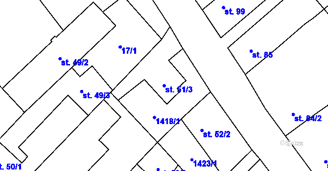 Parcela st. 51/3 v KÚ Lužec nad Vltavou, Katastrální mapa