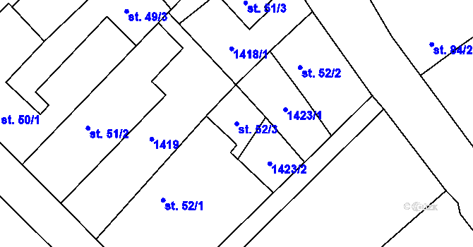 Parcela st. 52/3 v KÚ Lužec nad Vltavou, Katastrální mapa