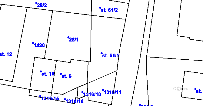 Parcela st. 61/1 v KÚ Lužec nad Vltavou, Katastrální mapa