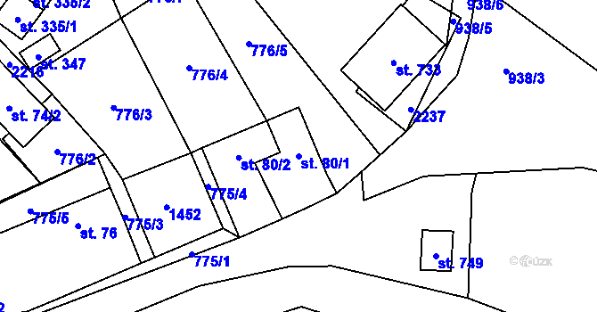 Parcela st. 80/1 v KÚ Lužec nad Vltavou, Katastrální mapa