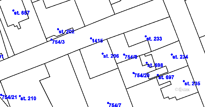 Parcela st. 206 v KÚ Lužec nad Vltavou, Katastrální mapa