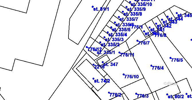 Parcela st. 335/1 v KÚ Lužec nad Vltavou, Katastrální mapa