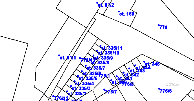 Parcela st. 335/10 v KÚ Lužec nad Vltavou, Katastrální mapa